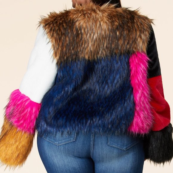MULTI-COLOR FAUX FUR COAT - PLUS SIZE 😍 - Picture 3 of 4